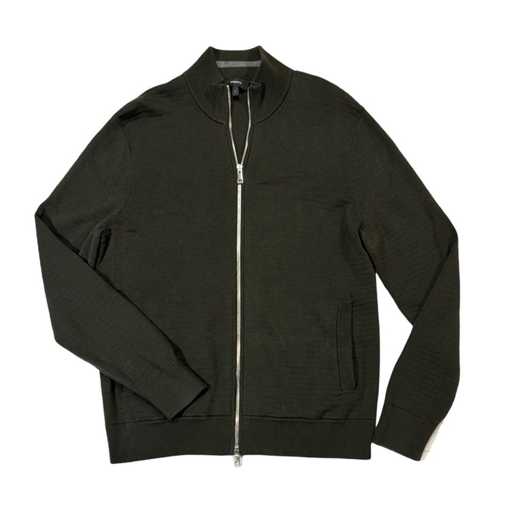 Theory mens XLarge dark green cotton full zip up ribbed sweater EUC